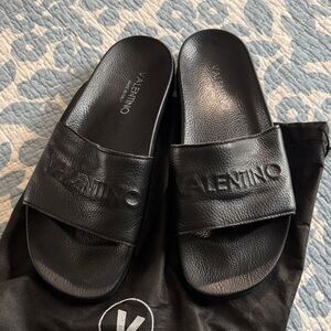 Valentino Black Leather Slides